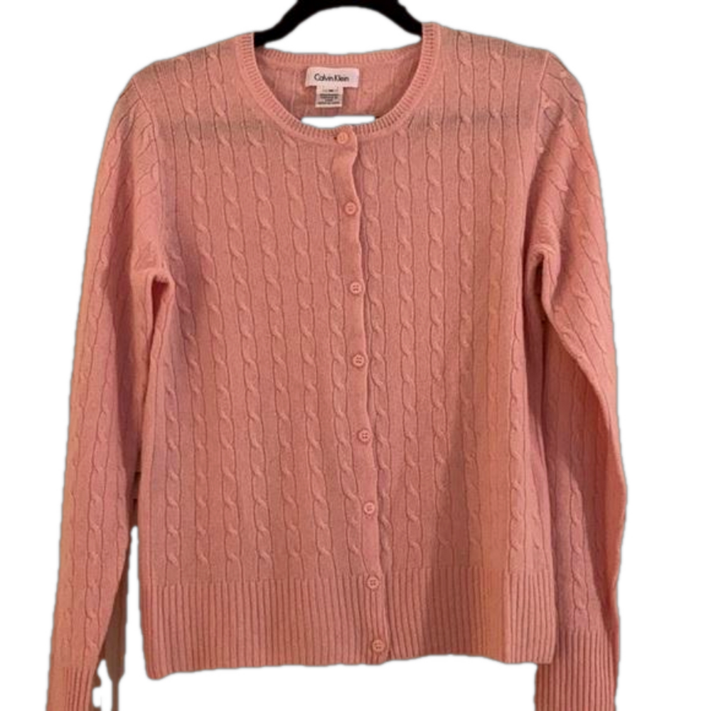 calvin Klein Pink 100%Cashmere thin cardigan.Med .